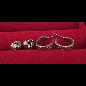 2 small pair silver tone knots hoops